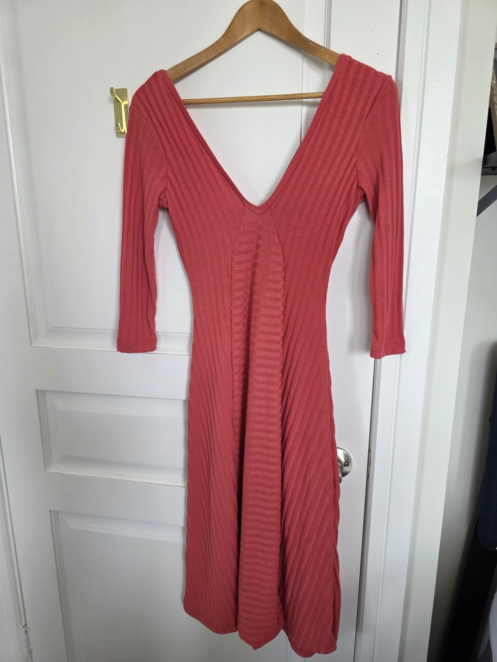 Zara Ribbed V-Neck Midi Dress in Coral